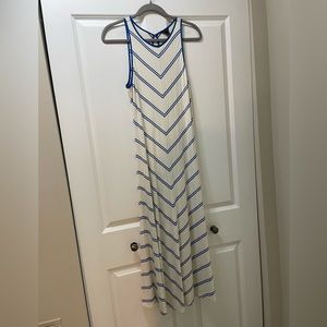 Ann Taylor Women’s Small Maxi Dress Blue and White Stripes Nautical Summer Style